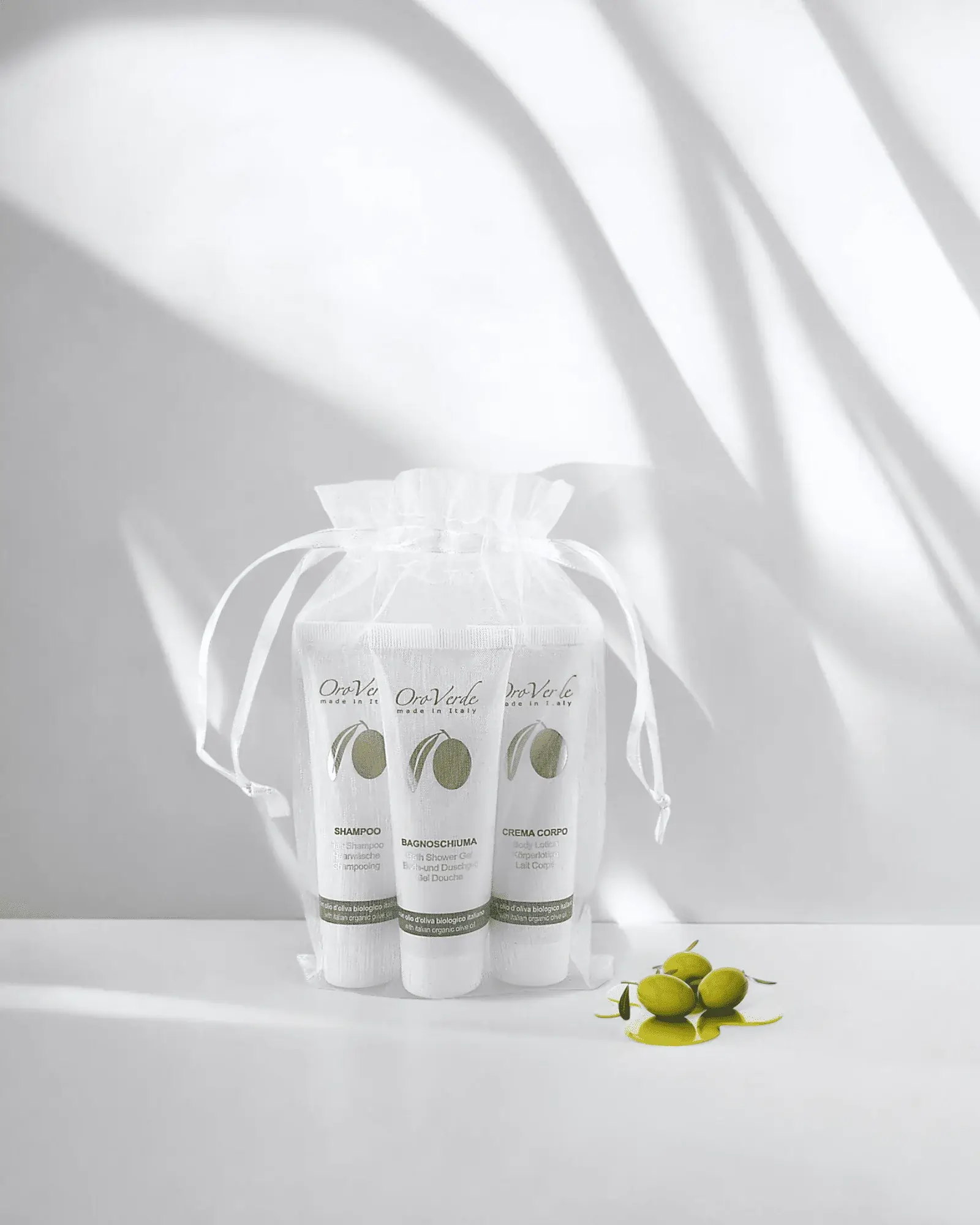 Oroverde travel size 60ml body lotion and toiletries set.